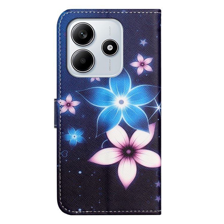 For Xiaomi Redmi Note 14 5G Case Pattern Print PU Leather Wallet Phone Cover Cross Texture - Blue Flower