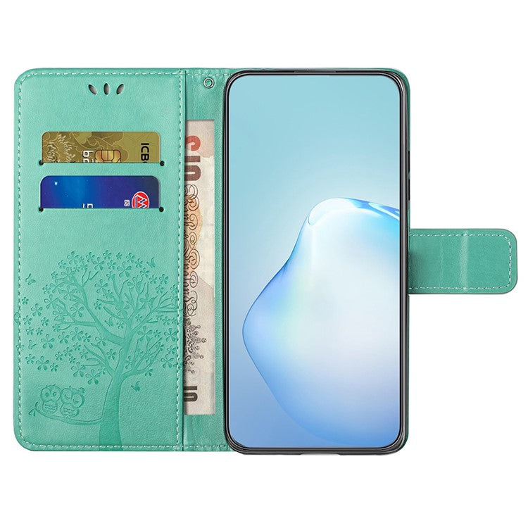 For Xiaomi Redmi Note 14 5G Case PU Leather Owl Tree Imprinted Wallet Phone Cover - Cyan