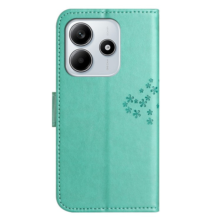 For Xiaomi Redmi Note 14 5G Case PU Leather Owl Tree Imprinted Wallet Phone Cover - Cyan