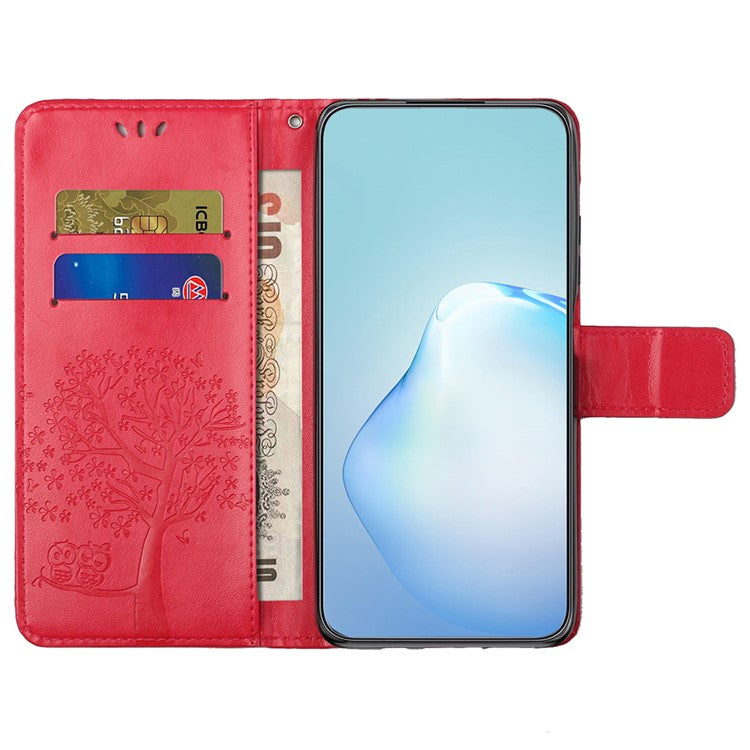 For Xiaomi Redmi Note 14 5G Case PU Leather Owl Tree Imprinted Wallet Phone Cover - Red