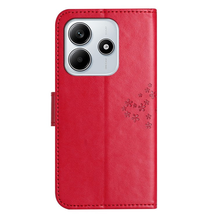 For Xiaomi Redmi Note 14 5G Case PU Leather Owl Tree Imprinted Wallet Phone Cover - Red