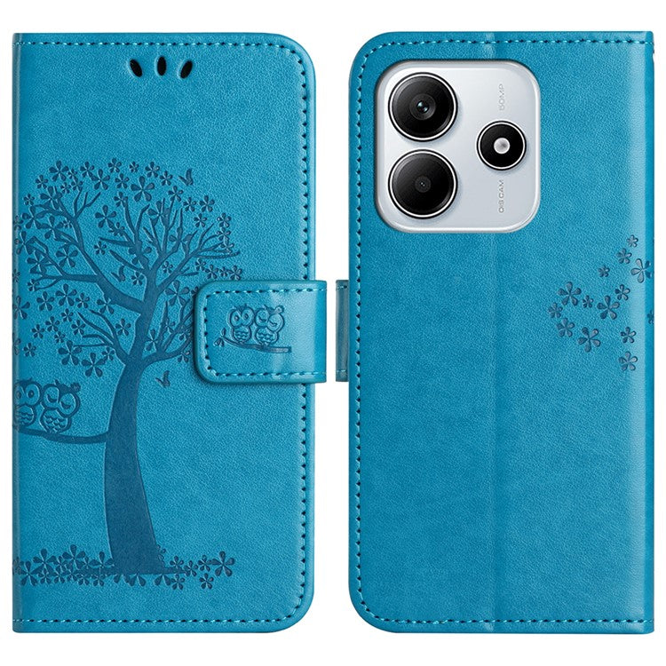 For Xiaomi Redmi Note 14 5G Case PU Leather Owl Tree Imprinted Wallet Phone Cover - Blue