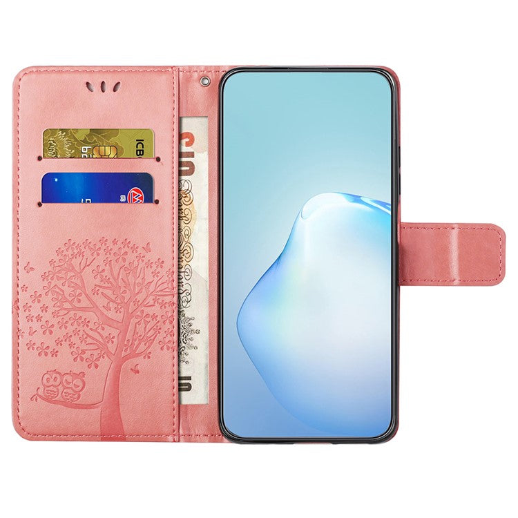 For Xiaomi Redmi Note 14 5G Case PU Leather Owl Tree Imprinted Wallet Phone Cover - Pink