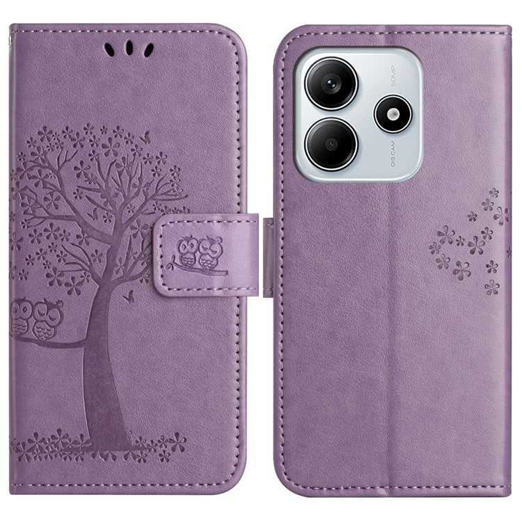 For Xiaomi Redmi Note 14 5G Case PU Leather Owl Tree Imprinted Wallet Phone Cover - Purple