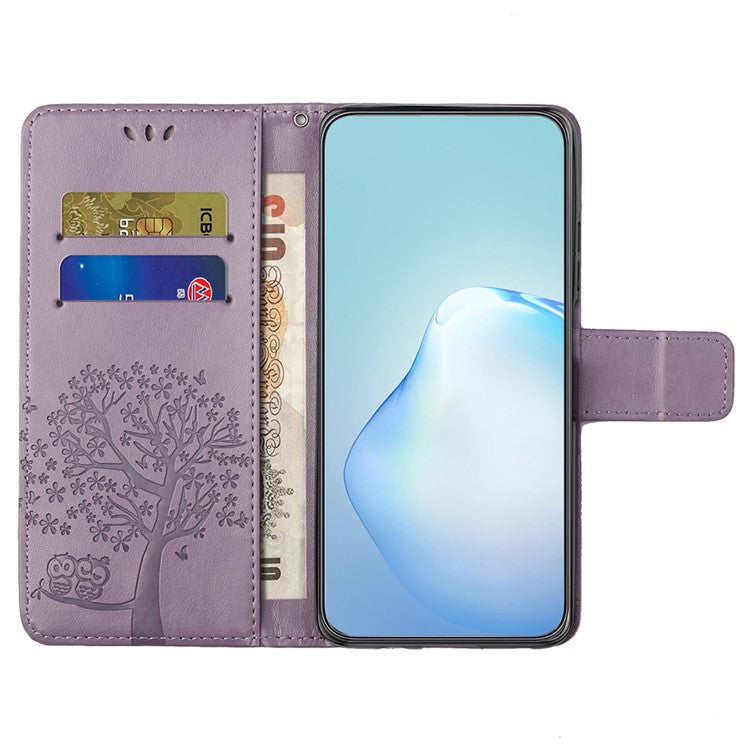 For Xiaomi Redmi Note 14 5G Case PU Leather Owl Tree Imprinted Wallet Phone Cover - Purple