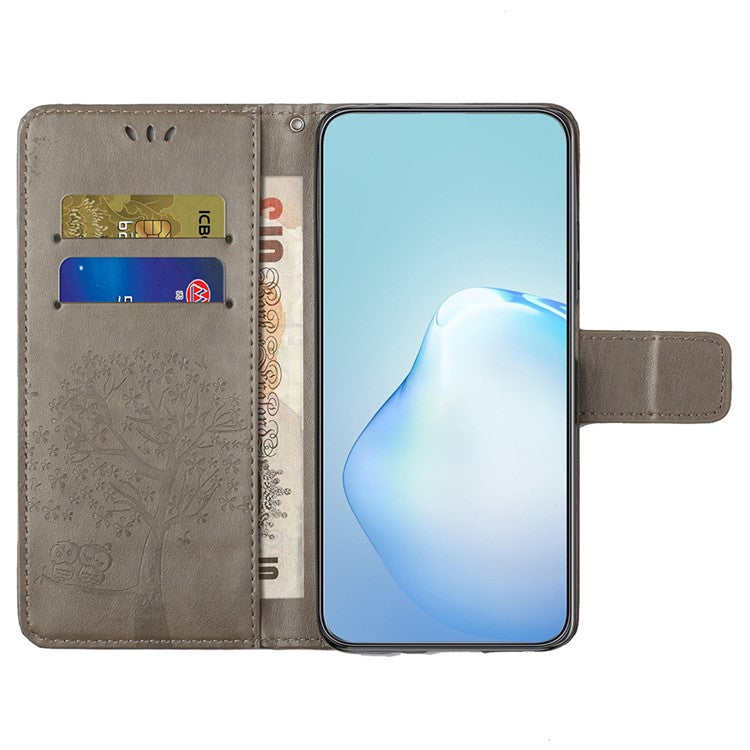 For Xiaomi Redmi Note 14 5G Case PU Leather Owl Tree Imprinted Wallet Phone Cover - Grey