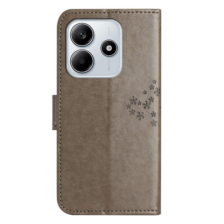 For Xiaomi Redmi Note 14 5G Case PU Leather Owl Tree Imprinted Wallet Phone Cover - Grey