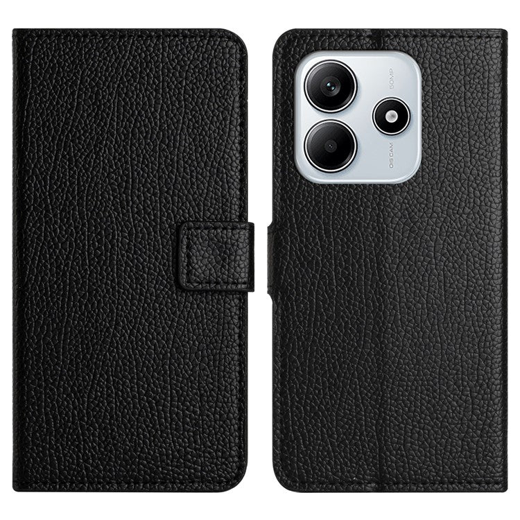 For Xiaomi Redmi Note 14 5G Case PU Leather Wallet Phone Cover Litchi Texture, Black