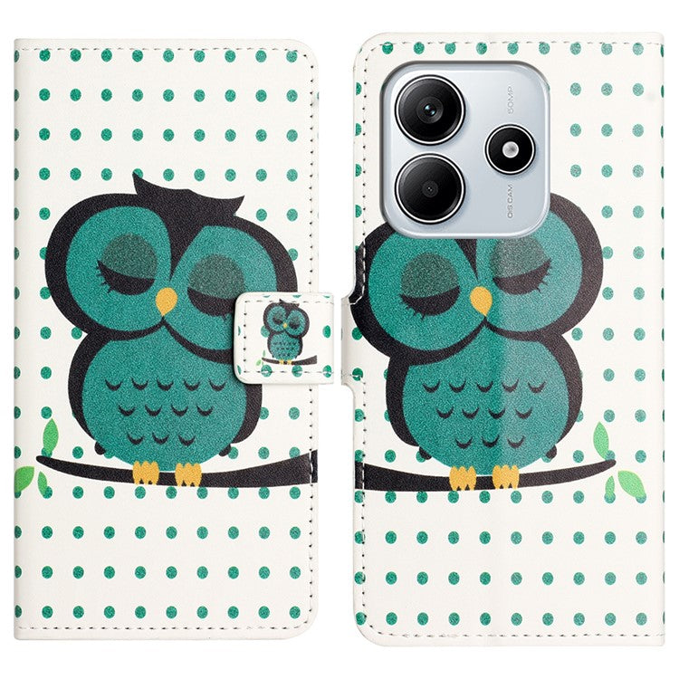 For Xiaomi Redmi Note 14 5G Case Pattern Print PU Leather Wallet Phone Cover - Dots Owl