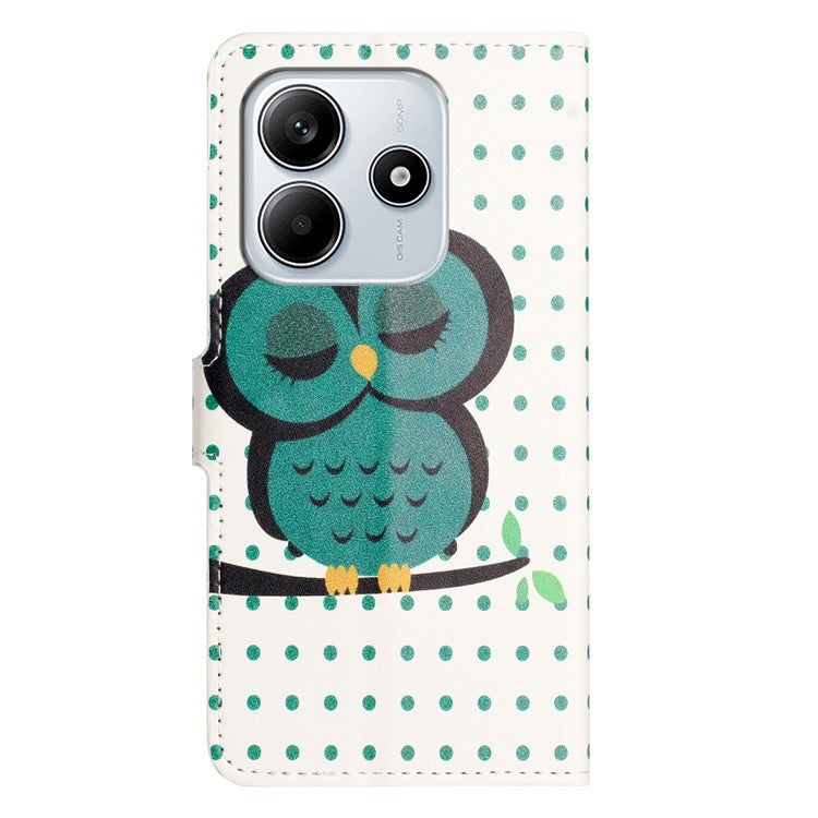 For Xiaomi Redmi Note 14 5G Case Pattern Print PU Leather Wallet Phone Cover - Dots Owl