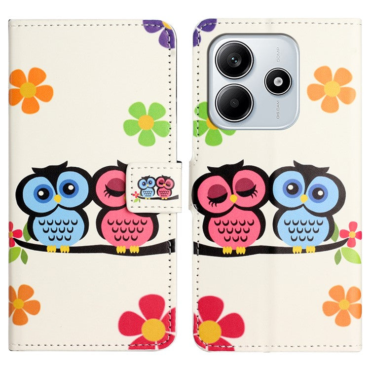 For Xiaomi Redmi Note 14 5G Case Pattern Print PU Leather Wallet Phone Cover - Couple Owls