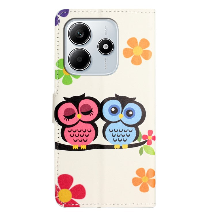 For Xiaomi Redmi Note 14 5G Case Pattern Print PU Leather Wallet Phone Cover - Couple Owls