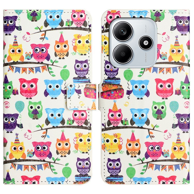 For Xiaomi Redmi Note 14 5G Case Pattern Print PU Leather Wallet Phone Cover - Owls Sticker