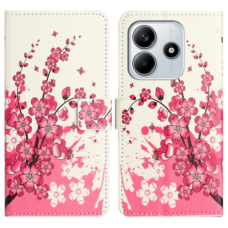 For Xiaomi Redmi Note 14 5G Case Pattern Print PU Leather Wallet Phone Cover - Plum Blossom