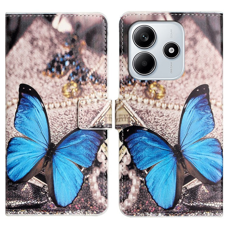 For Xiaomi Redmi Note 14 5G Case Pattern Print PU Leather Wallet Phone Cover - Blue Butterfly