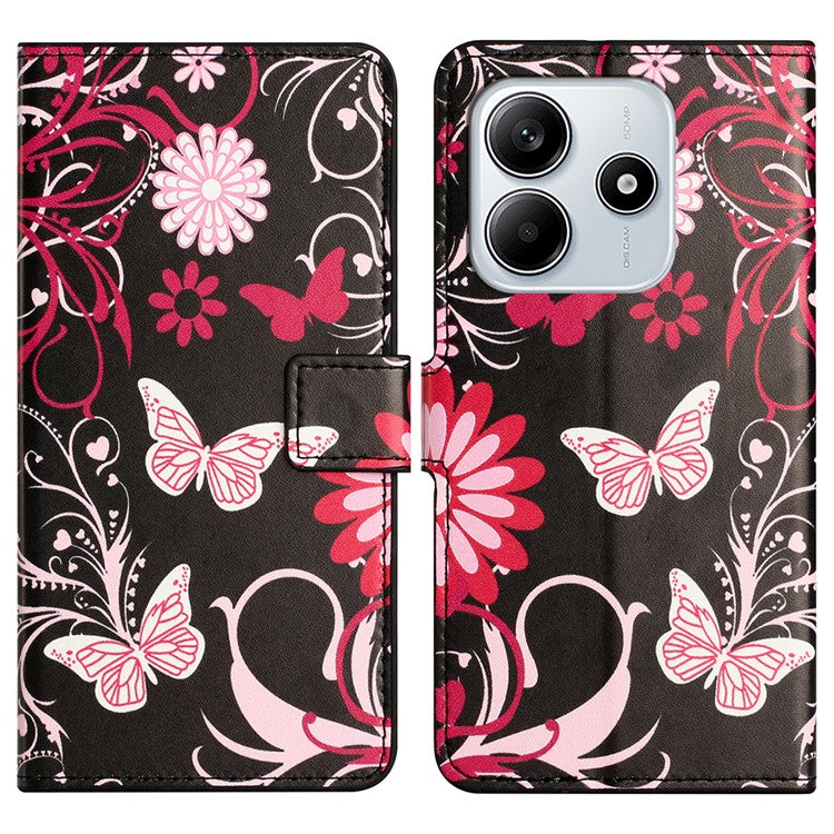 For Xiaomi Redmi Note 14 5G Case Pattern Print PU Leather Wallet Phone Cover - Black Butterfly