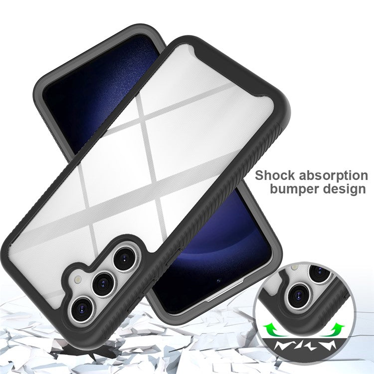 For Samsung Galaxy S24 FE Case PC+TPU Clear Phone Cover with PET Screen Film - Black