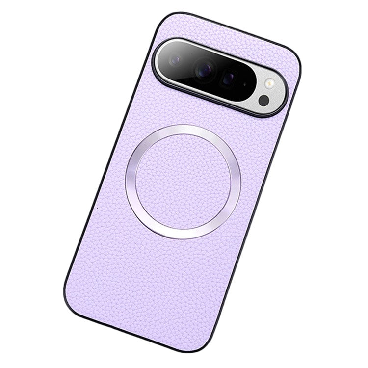 For Google Pixel 9 Pro / Pixel 9 Case Compatible with MagSafe Litchi Texture PU Leather+TPU Phone Cover - Purple