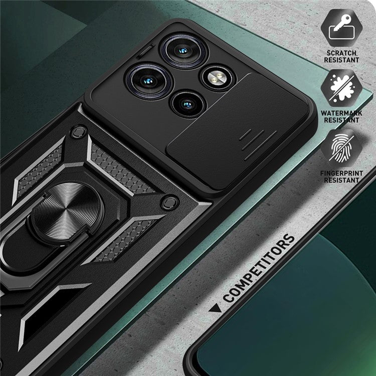 For Motorola Edge 50 Neo 5G / Moto S50 5G / Thinkphone 25 5G Case with Slide Camera Lid PC+TPU Kickstand Phone Cover - Black