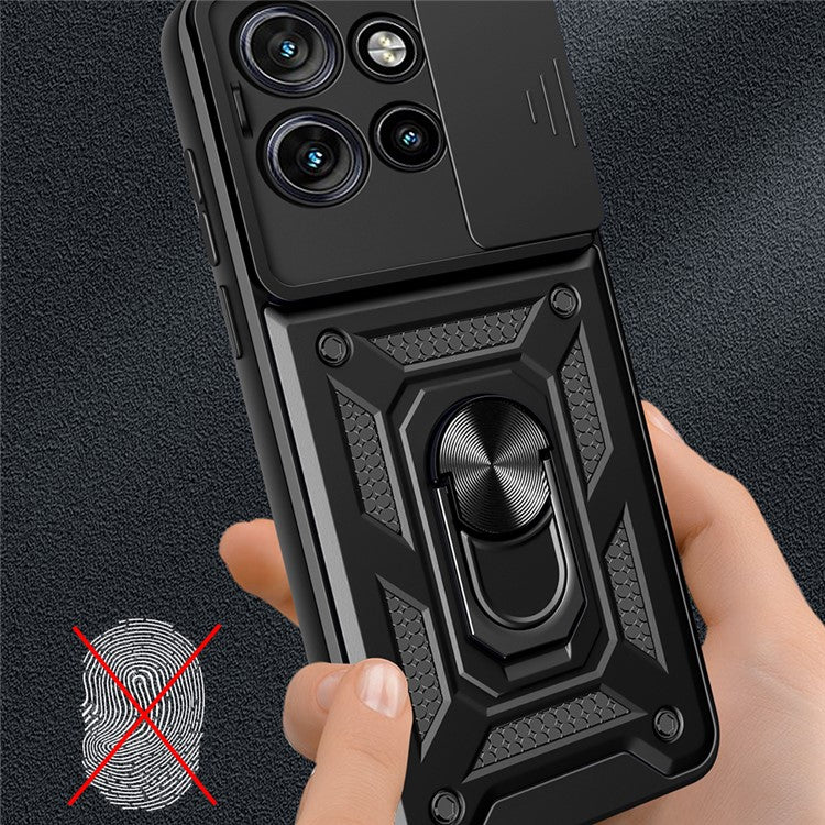 For Motorola Edge 50 Neo 5G / Moto S50 5G / Thinkphone 25 5G Case with Slide Camera Lid PC+TPU Kickstand Phone Cover - Black