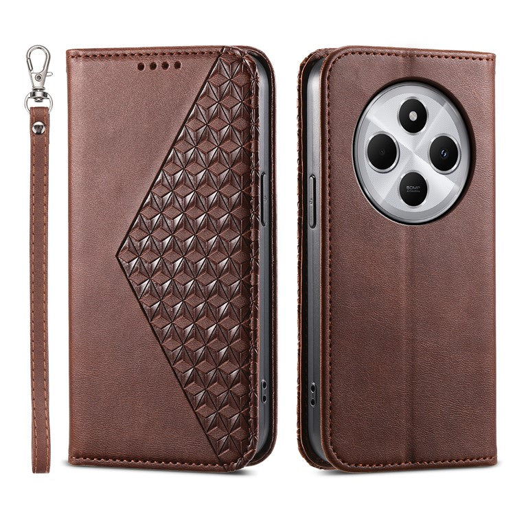 Phone Case For Xiaomi Poco C75 4G / Redmi 14R 5G / 14C 4G Calf Texture PU Leather Phone Cover with Wallet - Brown