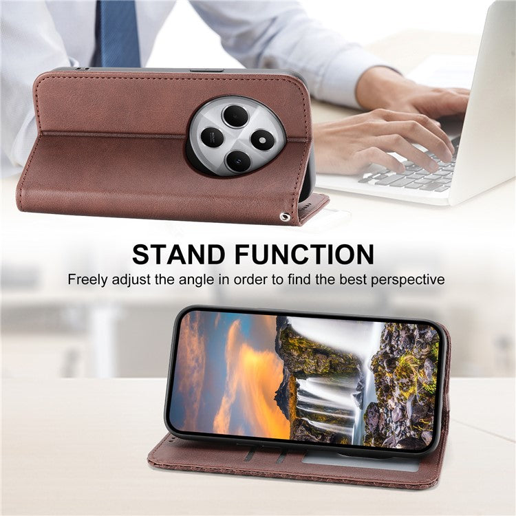 Phone Case For Xiaomi Poco C75 4G / Redmi 14R 5G / 14C 4G Calf Texture PU Leather Phone Cover with Wallet - Brown