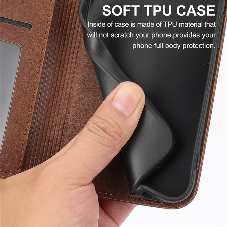 Phone Case For Xiaomi Poco C75 4G / Redmi 14R 5G / 14C 4G Calf Texture PU Leather Phone Cover with Wallet - Brown