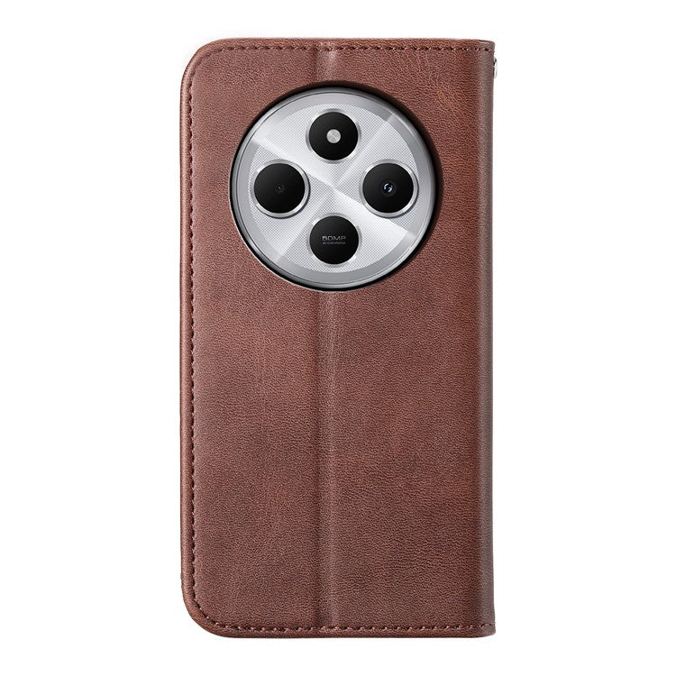 Phone Case For Xiaomi Poco C75 4G / Redmi 14R 5G / 14C 4G Calf Texture PU Leather Phone Cover with Wallet - Brown