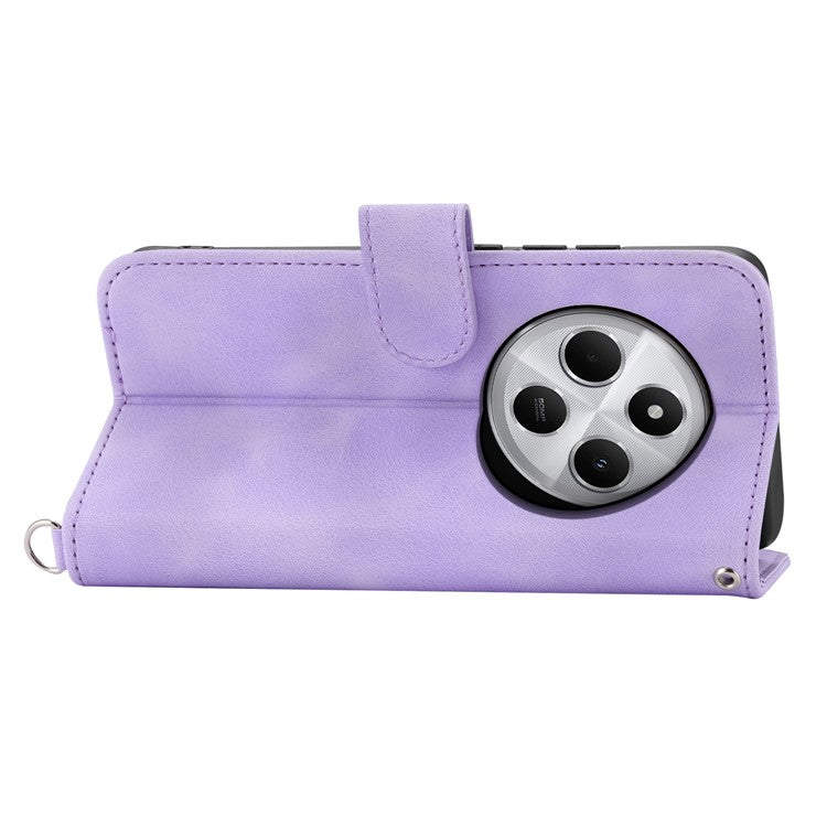 Wallet Case For Xiaomi Poco C75 4G / Redmi 14R 5G / 14C 4G Flower Pattern PU Leather Phone Cover with Strap - Light Purple