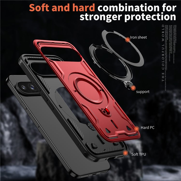 For Google Pixel 9 Pro / Pixel 9 Case Compatible with MagSafe Military Protection PC+TPU Kickstand Phone Cover - Red