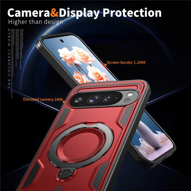 For Google Pixel 9 Pro / Pixel 9 Case Compatible with MagSafe Military Protection PC+TPU Kickstand Phone Cover - Red