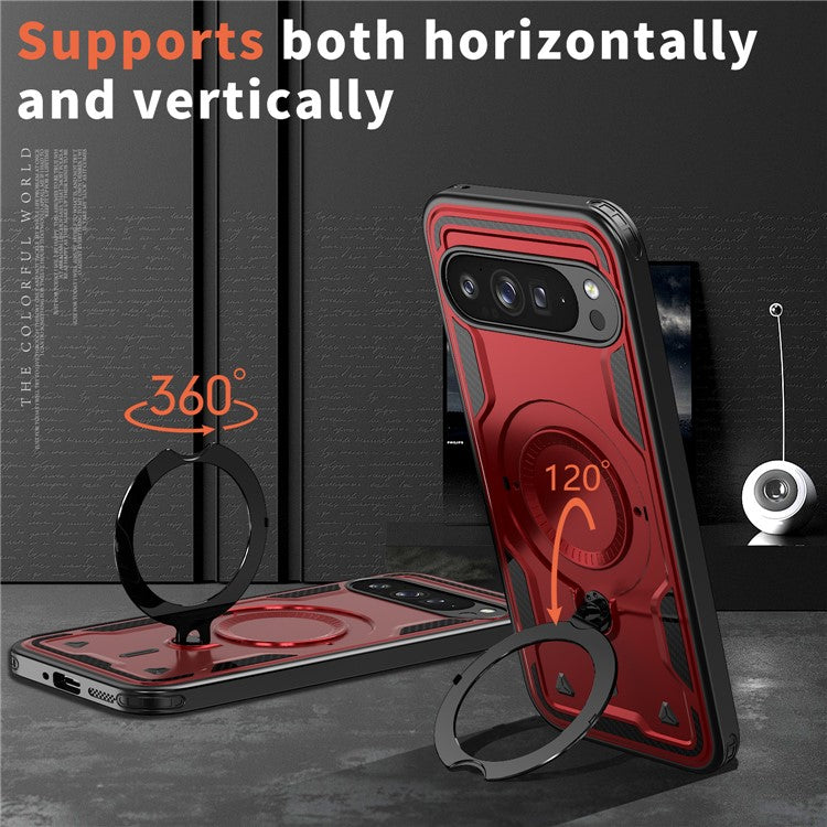 For Google Pixel 9 Pro / Pixel 9 Case Compatible with MagSafe Military Protection PC+TPU Kickstand Phone Cover - Red