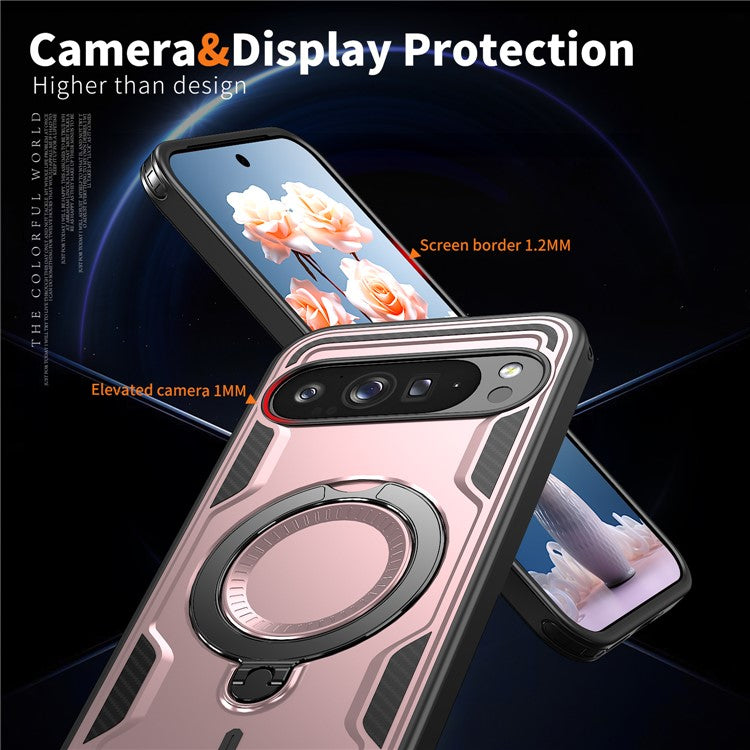 For Google Pixel 9 Pro / Pixel 9 Case Compatible with MagSafe Military Protection PC+TPU Kickstand Phone Cover - Rose Gold