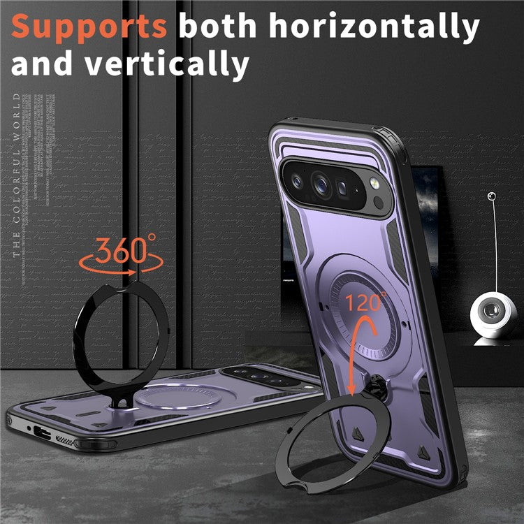 For Google Pixel 9 Pro / Pixel 9 Case Compatible with MagSafe Military Protection PC+TPU Kickstand Phone Cover - Purple