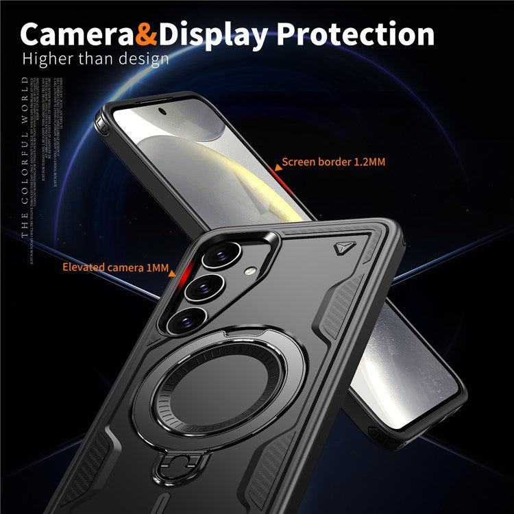 For Samsung Galaxy S24 FE Case Compatible with MagSafe Military Protection PC+TPU Kickstand Phone Cover - Black