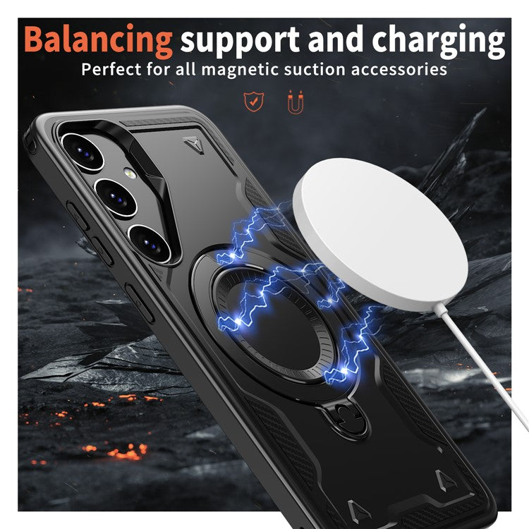 For Samsung Galaxy S25 / S24 Case Compatible with MagSafe Military Protection PC+TPU Kickstand Phone Cover - Black