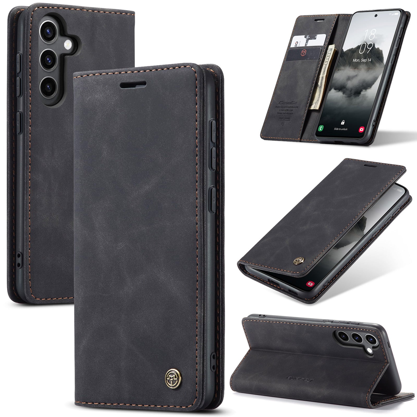 For Samsung Galaxy S24 FE Case CASEME 013 Series Card Holder Stand Leather Phone CoverCaseMe - Black