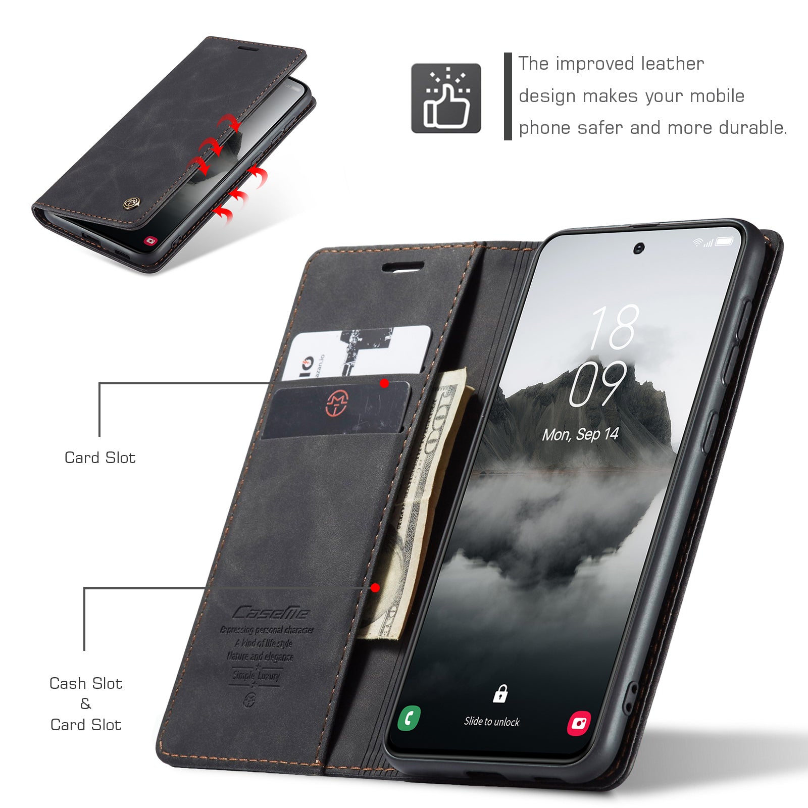 For Samsung Galaxy S24 FE Case CASEME 013 Series Card Holder Stand Leather Phone CoverCaseMe - Black