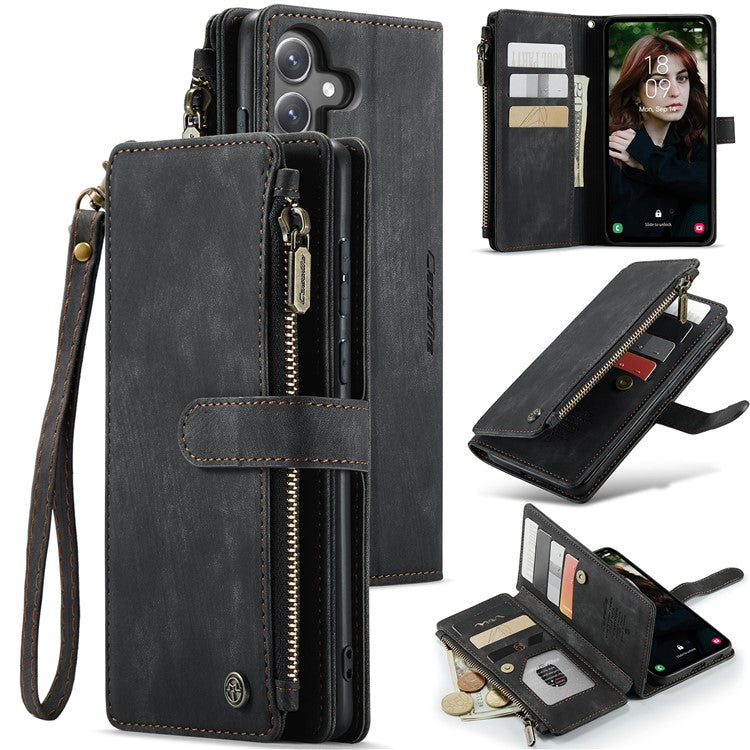 For Samsung Galaxy S24 FE Case CASEME C30 Series PU Leather 10 Card Slots Wallet Phone Cover - Black