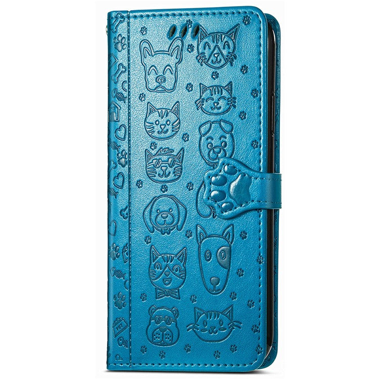 For Google Pixel 9 / Pixel 9 Pro Case Leather Wallet Flip Phone Cover Cute Cat Dog Pattern - Blue