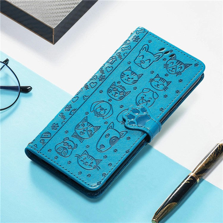 For Google Pixel 9 / Pixel 9 Pro Case Leather Wallet Flip Phone Cover Cute Cat Dog Pattern - Blue