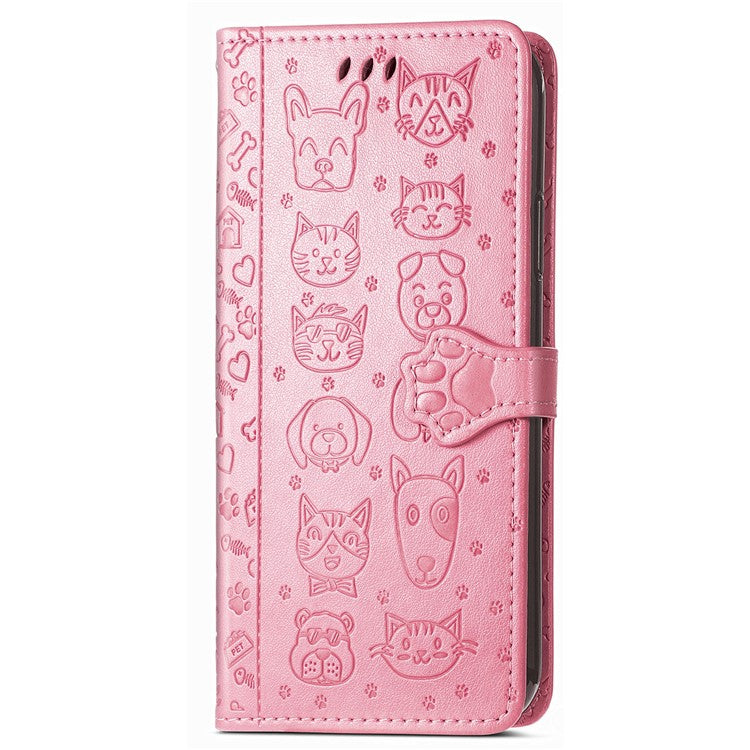 For Google Pixel 9 / Pixel 9 Pro Case Leather Wallet Flip Phone Cover Cute Cat Dog Pattern - Pink