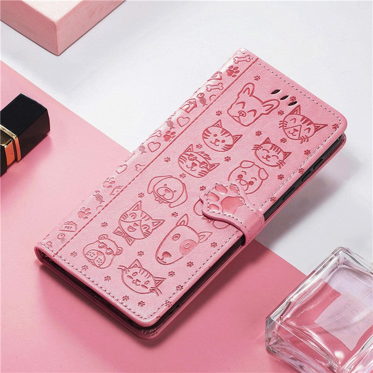 For Google Pixel 9 / Pixel 9 Pro Case Leather Wallet Flip Phone Cover Cute Cat Dog Pattern - Pink