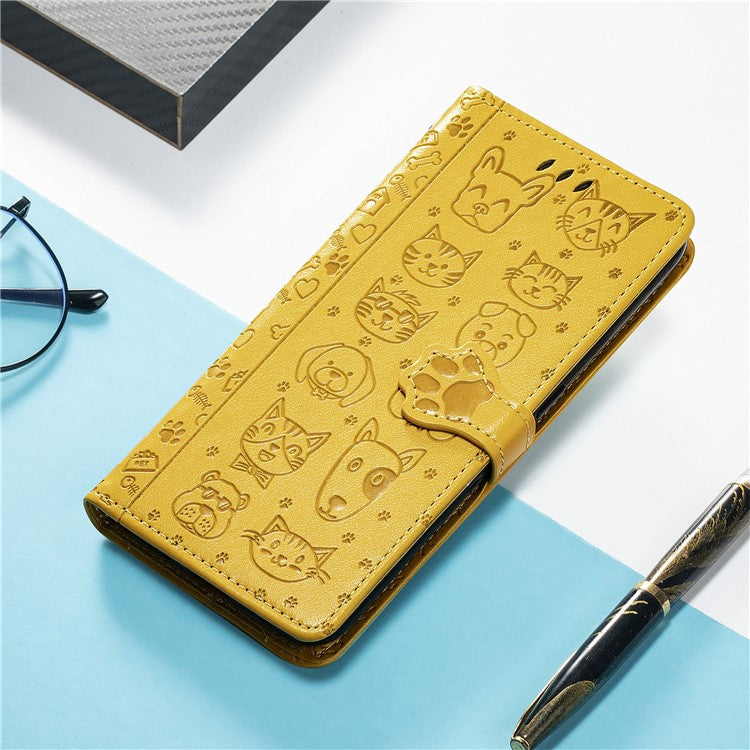 For Google Pixel 9 / Pixel 9 Pro Case Leather Wallet Flip Phone Cover Cute Cat Dog Pattern - Yellow