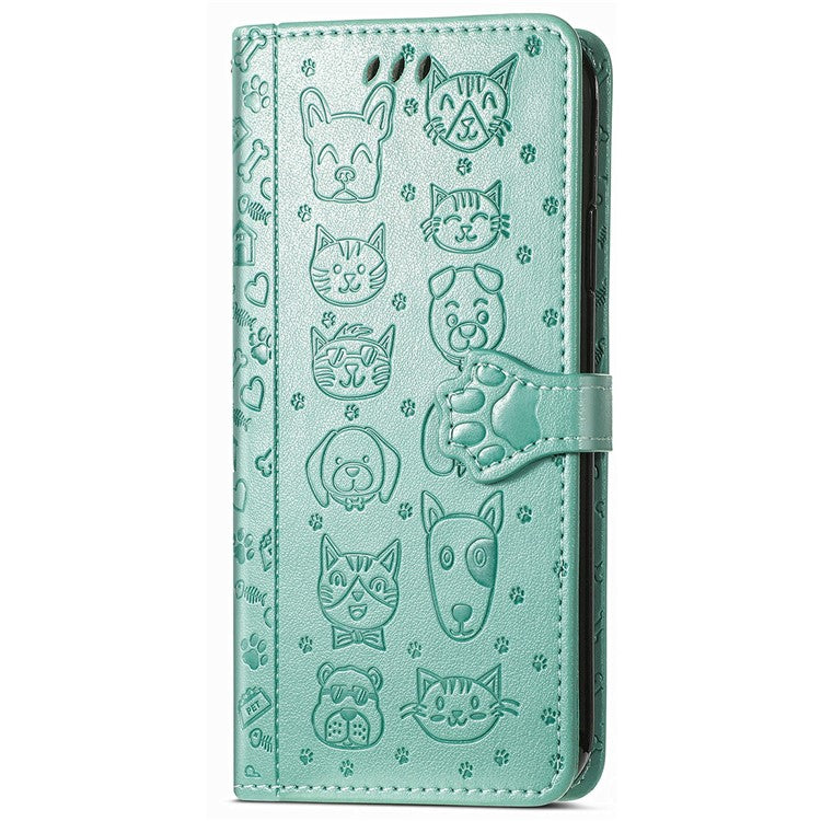 For Google Pixel 9 / Pixel 9 Pro Case Leather Wallet Flip Phone Cover Cute Cat Dog Pattern - Green