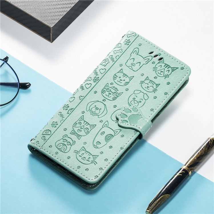 For Google Pixel 9 / Pixel 9 Pro Case Leather Wallet Flip Phone Cover Cute Cat Dog Pattern - Green