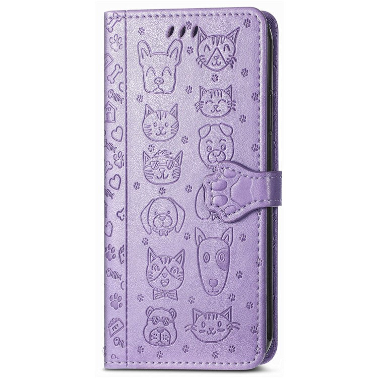 For Google Pixel 9 / Pixel 9 Pro Case Leather Wallet Flip Phone Cover Cute Cat Dog Pattern - Light Purple