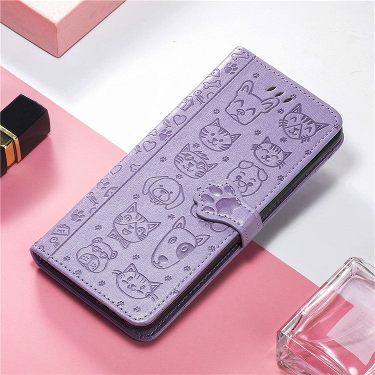 For Google Pixel 9 / Pixel 9 Pro Case Leather Wallet Flip Phone Cover Cute Cat Dog Pattern - Light Purple