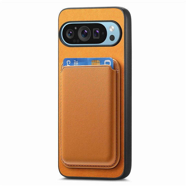 For Google Pixel 9 / Pixel 9 Pro Case Detachable Magnetic Card Bag Leather+TPU Phone Cover - Yellow