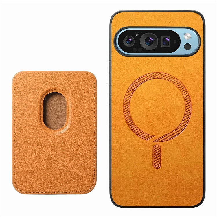 For Google Pixel 9 / Pixel 9 Pro Case Detachable Magnetic Card Bag Leather+TPU Phone Cover - Yellow